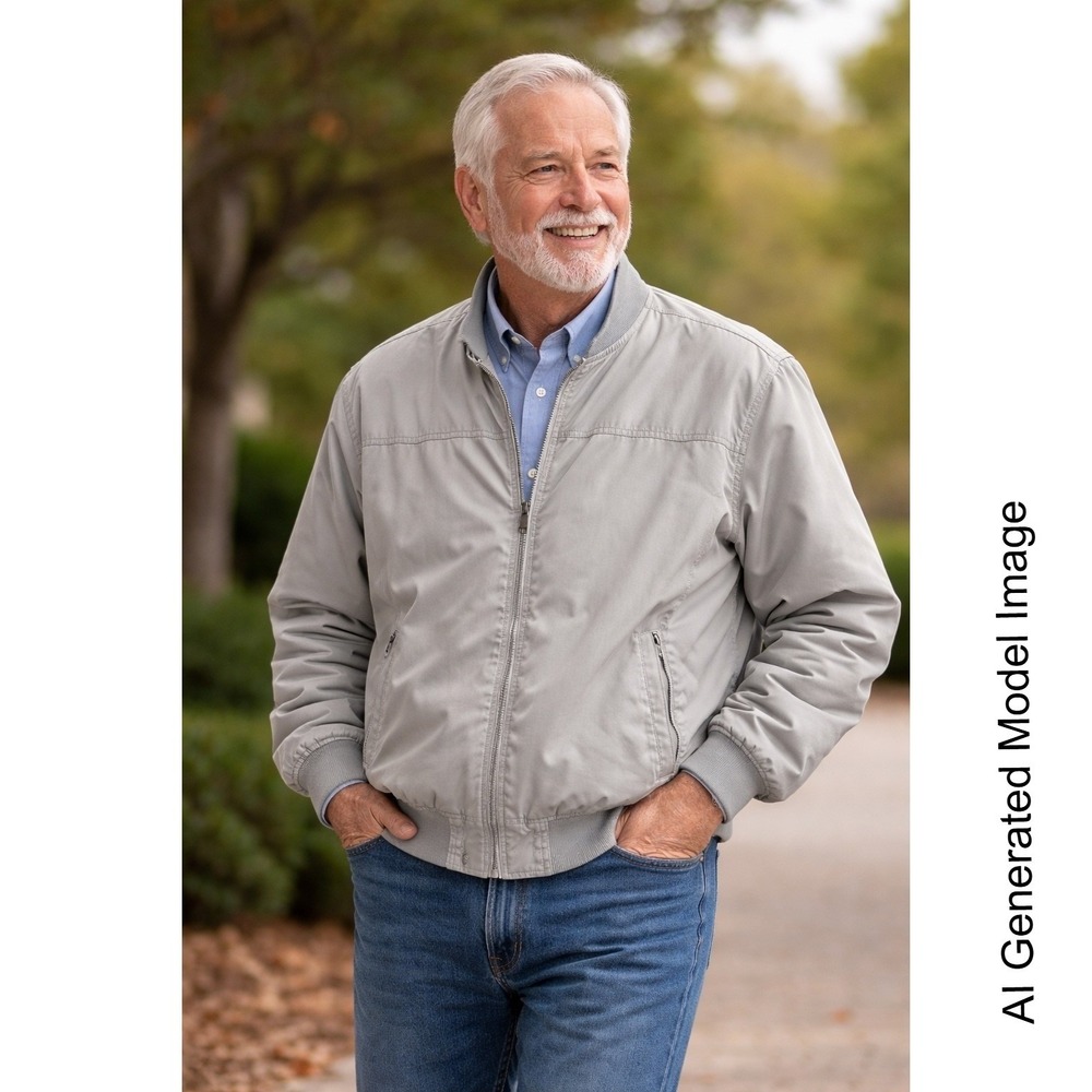 Arnie Arnold Palmer Mens Tall L Grey Beige Full Zip Bomber Jacket Windbreaker